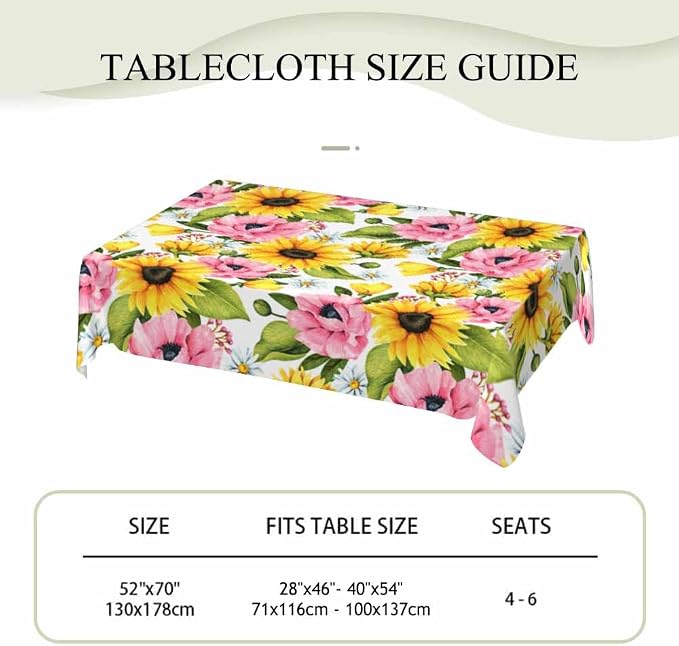 Sunflowers Yellow Table Cloth 52x70 Yellow Pink Sunflower Poppies - Image 4