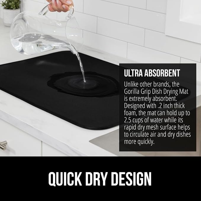 GORILLA GRIP Ultra Water Absorbent Microfiber Dish Drying Mat, Quick Dry Thick - Image 3