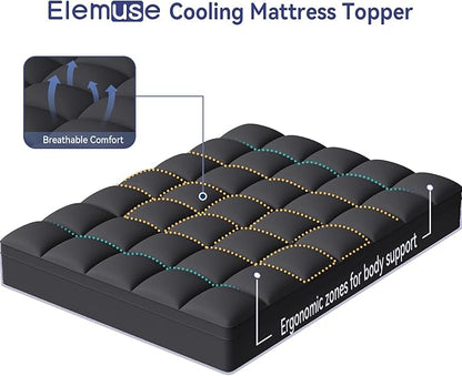 ELEMUSE RV Short Queen Black Mattress Topper for Back Pain, Extra Thick Mattress Pad Cover, Plush Soft Pillowtop with Elastic Deep Pocket, Overfilled Down Alternative Filling