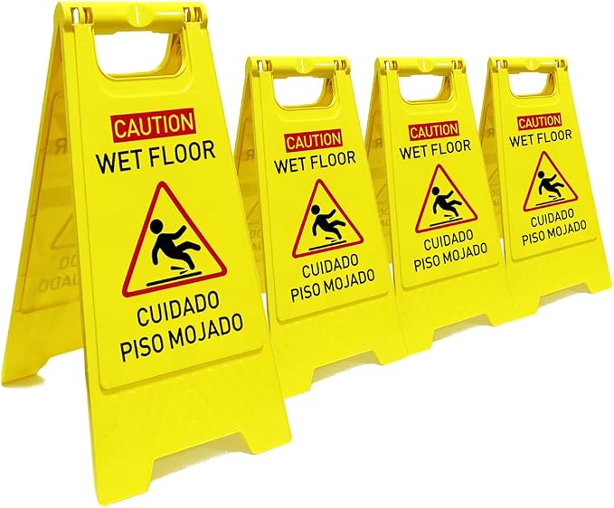 4-Pack Caution wet floor sign, 24 in. Height, Bright Yellow Double-Sided by Unknown