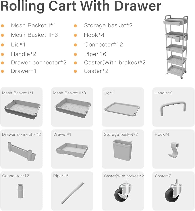 5 Tier Rolling Utility Cart - Image 4