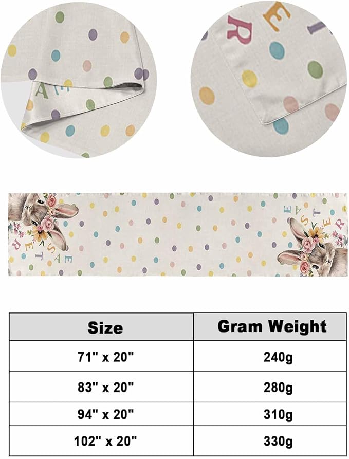 Spring Easter Farm Rabbit Flower Bed Runners for Bedroom Hotel,Decorative Bedding Scarf Colorful Quote Dot on Linen Bed End Blanket Bedding Runner Scarves for Twin Size Bed,71x20in