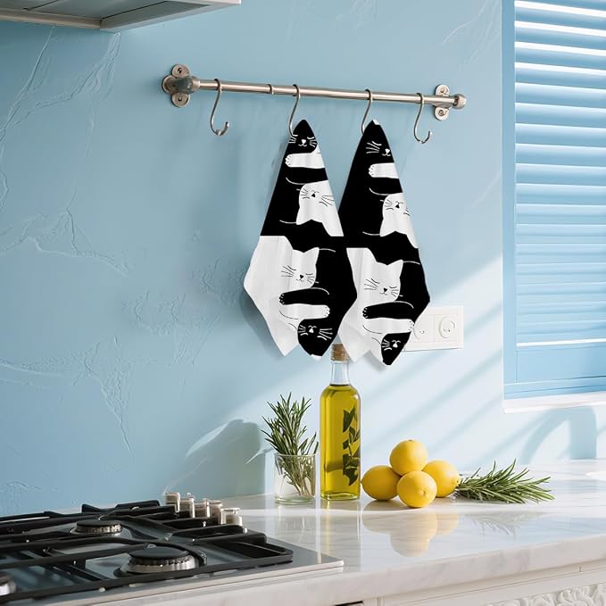 Hanamiya Na 2 Pcs Cute Cat Kitchen Towels 24x14 Inch, Cats Gifts Reusable Dish - Image 5