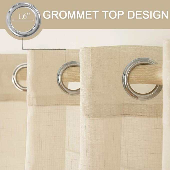 MIULEE 2 Panel 90 Inch Natural Light Beige Linen Semi-Sheer Window Curtains - Elegant Solid Drapes with Grommet Top - Voile Panels Textured for Bedroom or Living Room (52" W X 90" L)