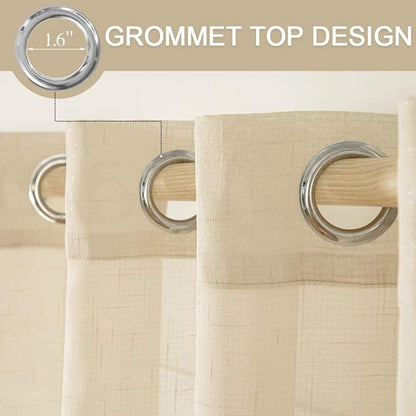 MIULEE 2 Panel 90 Inch Natural Light Beige Linen Semi-Sheer Window Curtains - Elegant Solid Drapes with Grommet Top - Voile Panels Textured for Bedroom or Living Room (52" W X 90" L)