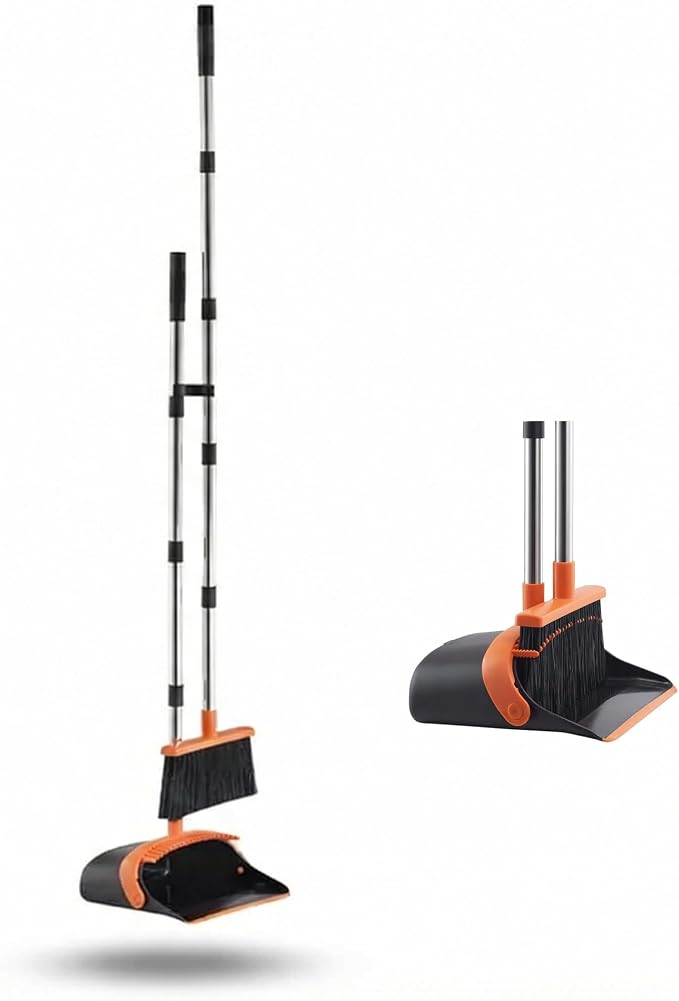 Broom and Dustpan Set for Home, 51.8" Long Handle Standing Dustpan by Unknown