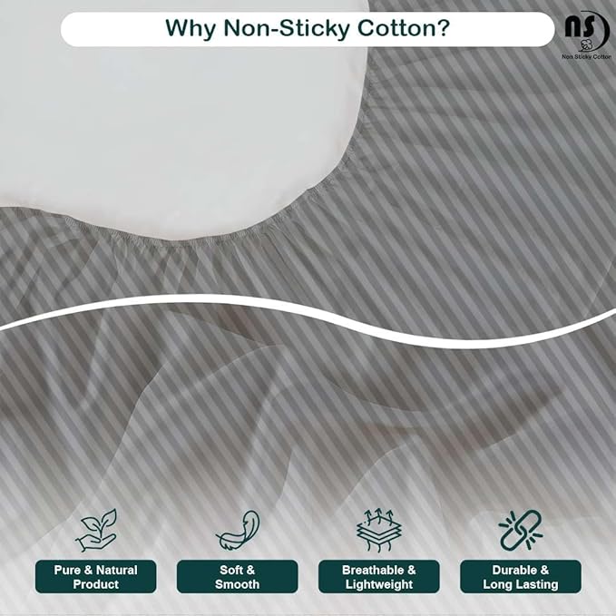 NON Sticky cotton Queen Size Sleeper Sofa Sheets, 4 Piece Egyptian Cotton Bed Sheet Set for Sofa Bed, 7" Deep Pocket for Pull Out Couch Mattress, 60" x 75", Light Grey Stripe, Soft & Breathable