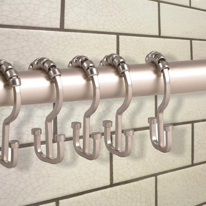 Utopia Alley Deco Flat Double Roller Shower Curtain Hooks, Satin Nickel - Image 6