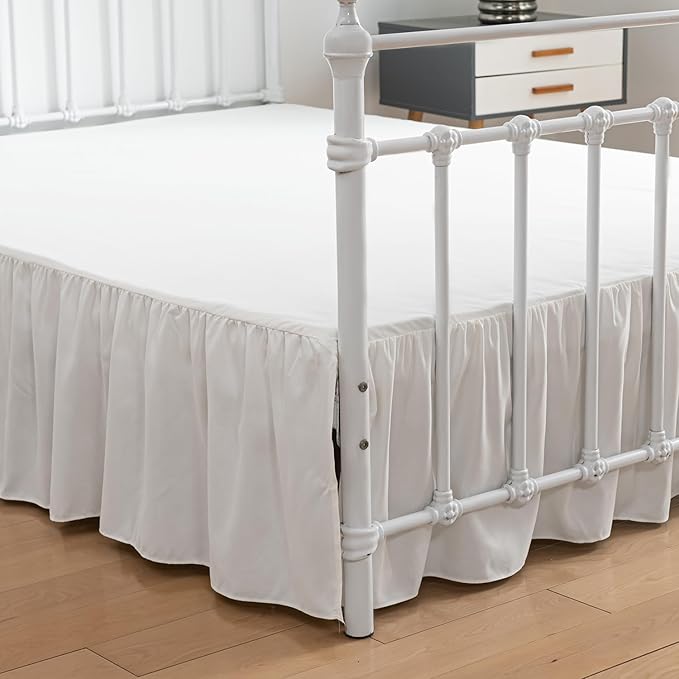 Bed Skirt Full Size Ruffled Bed Skirts with Split Corners, 16 Inch Drop Dust Ruffle Bed Skirt with Platform, Ivory, Full - 16" Drop