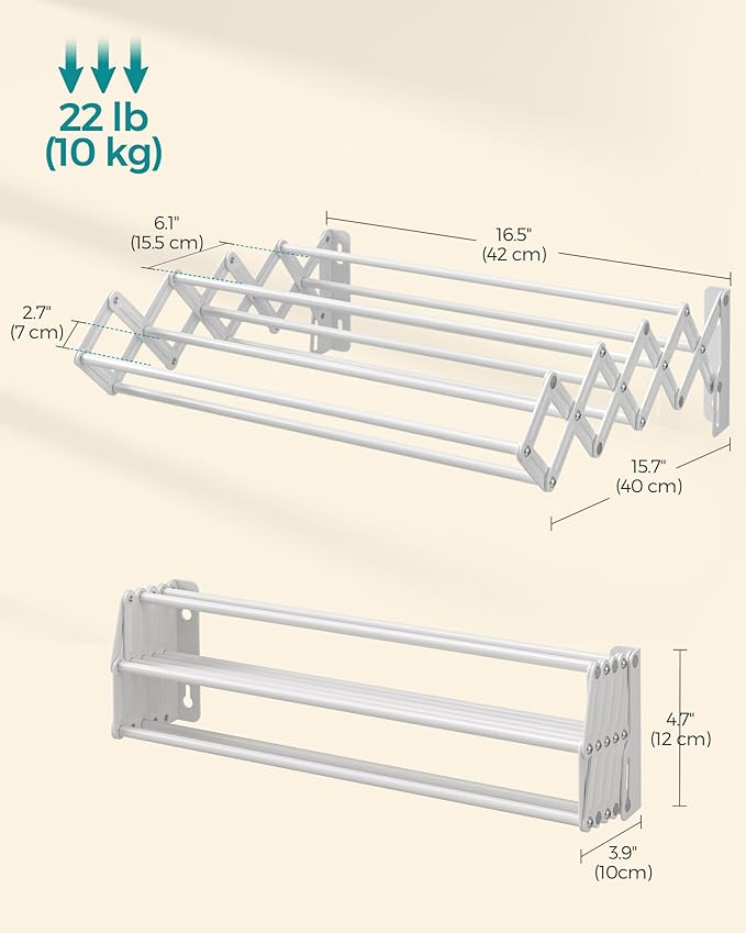 SONGMICS Clothes Drying Rack, Wall-Mounted Drying Rack Clothing, Small - Image 6