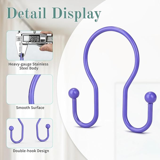 Goowin Shower Curtain Hooks, Stainless Steel Shower Curtain Hangers, Metal - Image 4