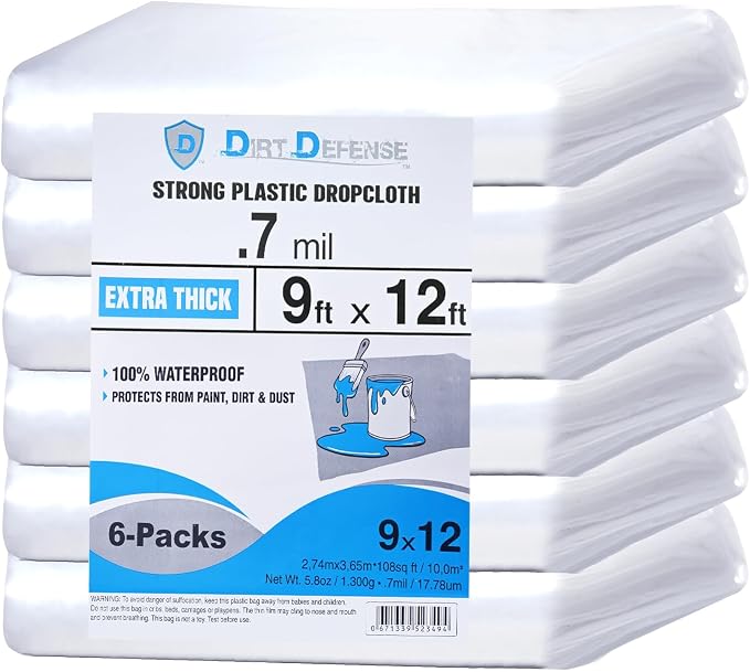 Dirt Defence Plastic Drop Cloth, 9x12 Ft Plastic Sheeting by DIRT+DEFENSE
