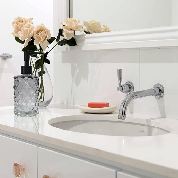 Crystal Glass Soap Dispenser, 12oz Gradient Grey Bathroom Hand Dispenser - Image 5