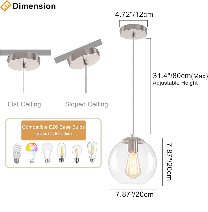 Globe Pendant Light, Modern Hanging Lighting Fixture, Classic Cluster Chandelier - Image 3