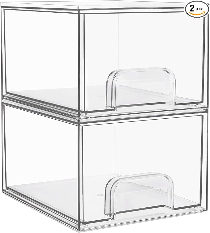 Vtopmart 2 Pack Clear Stackable Storage Drawers, 4.4'' Tall Acrylic Bathroom by Vtopmart