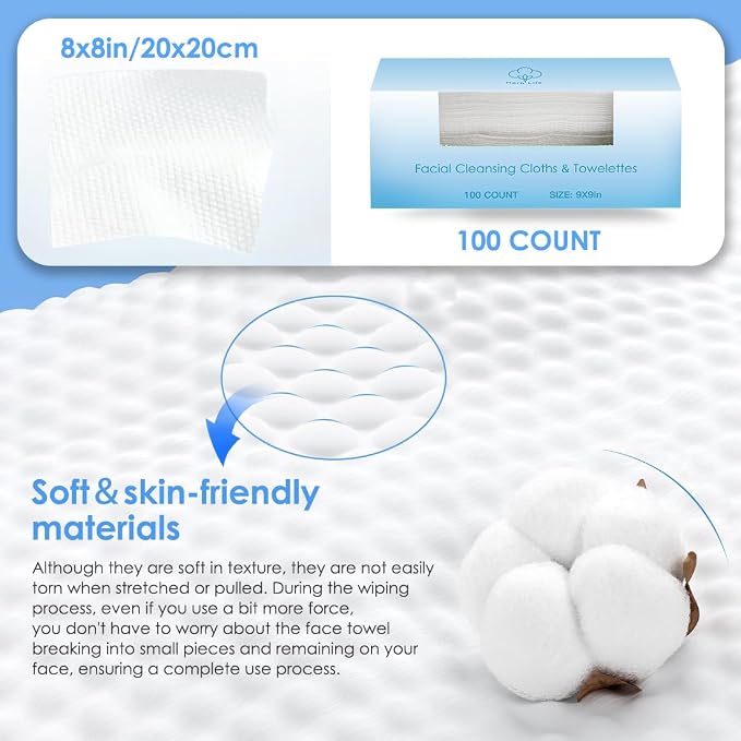 100 Pcs-Disposable Face Towels, Disposable wipe，Facial Cleansing Cloths & - Image 3