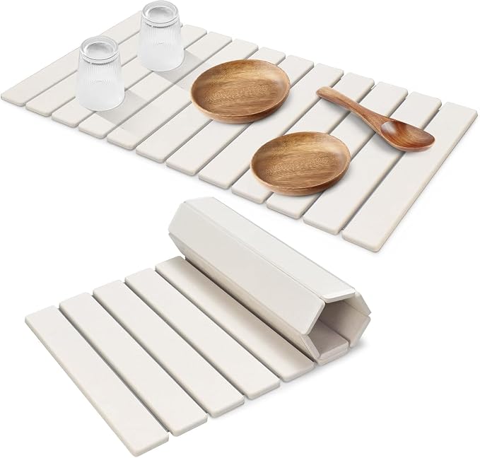 Large Stone Dish Drying Mat – 28" x 16" Fast Drying Absorbent Collapsible Dish by tdcokhe
