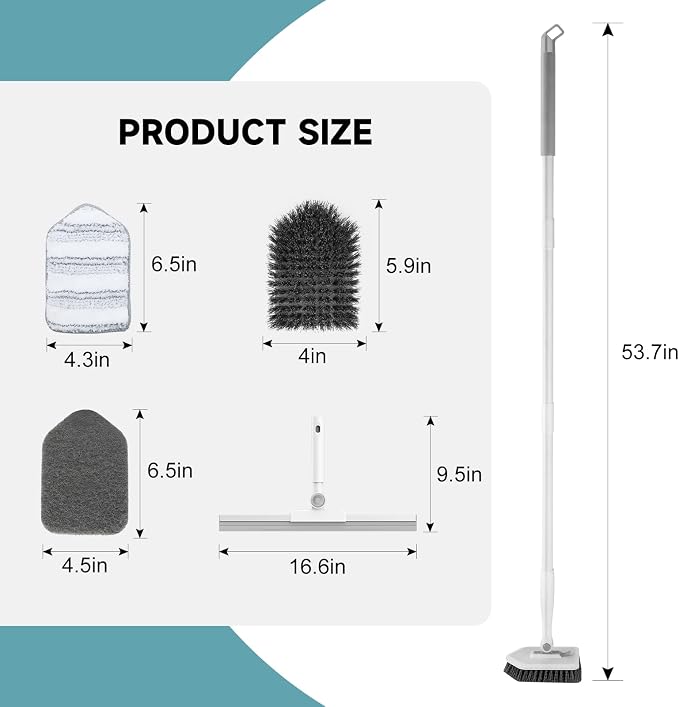 nacena Shower Scrubber with Long Handle, 4 in 1 Tile Tub Scrubber Brush with 3 - Image 2