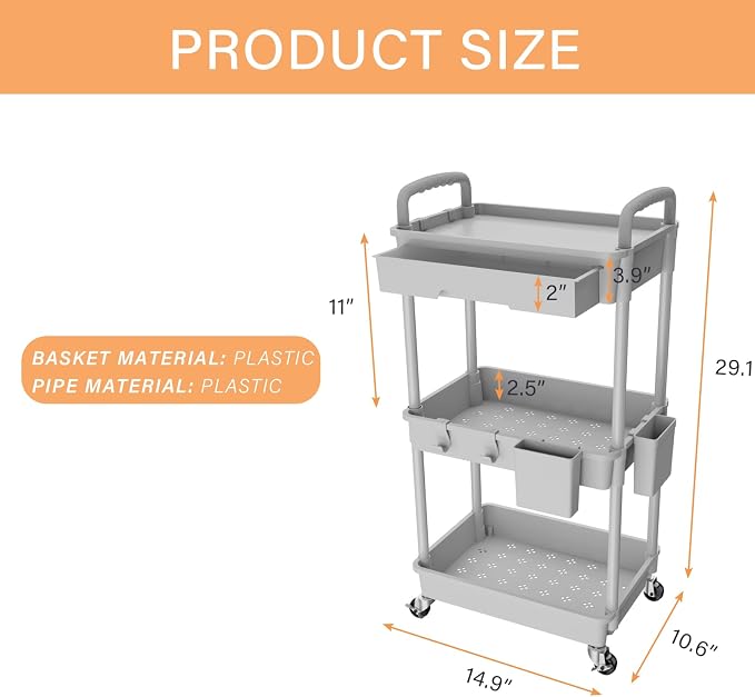 3 Tier Rolling Utility Cart - Image 5