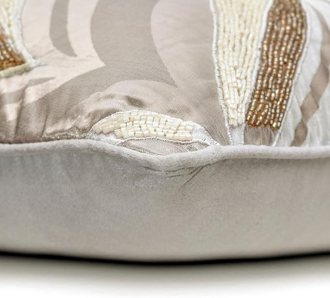 The HomeCentric King/Queen/Twin Ivory Luxury Queen 74"x18" Bed Runner with Two Pillow Cover, Bead Hand Embroidery Bed Scarf on Jacquard Fabric - Clarissa Serene