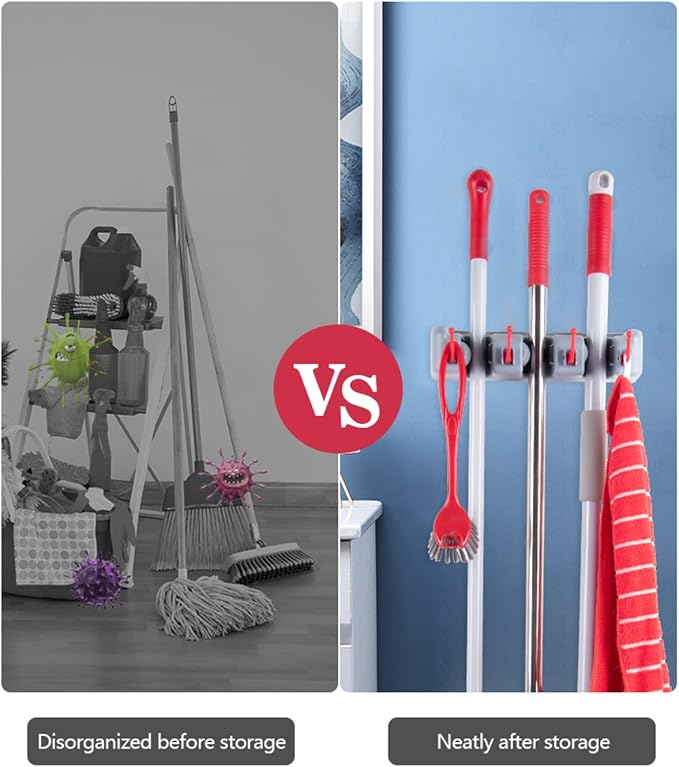 Broom and Mop Holder Wall Mount -Mop and Broom Storage Rack Wall Mounted - Image 5