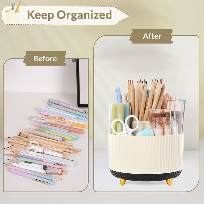 SKYDUE 360 Rotating Organizer, Dual-Purpose Pencil Pen Holder, 5-Slot Rotating - Image 4