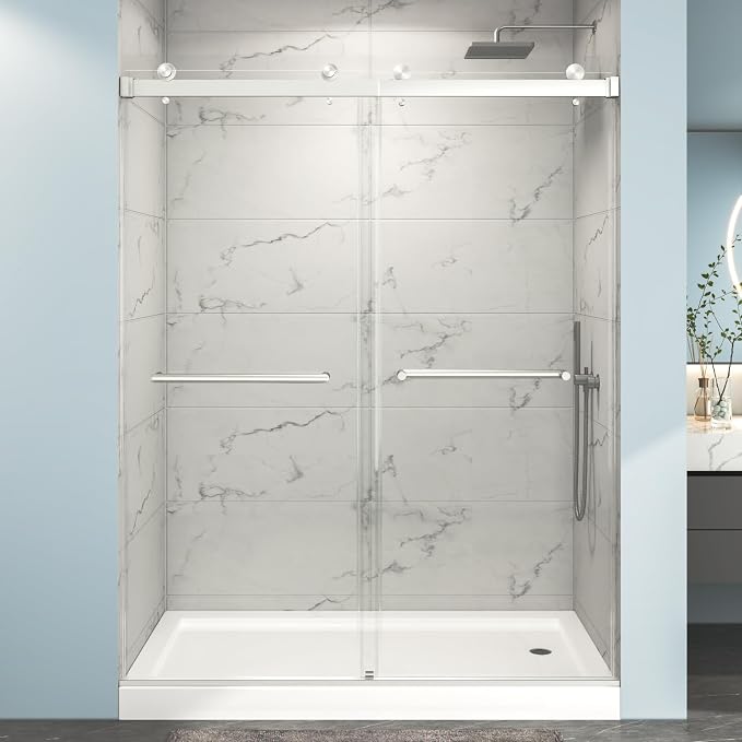 55"-60" W x 76" H Frameless Shower Door, Double Sliding Shower Door, 5/16" by EPXMKXShowerDoor
