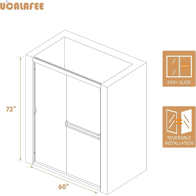 Shower Door 56-60 in. W x 72 in. H, UCALAFEE Semi-Frameless Double Sliding - Image 7