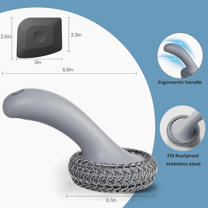 Cast Iron Scrubber with Long Handle | 316 Cast Iron Cleaner Chainmail Scrubber - Image 5