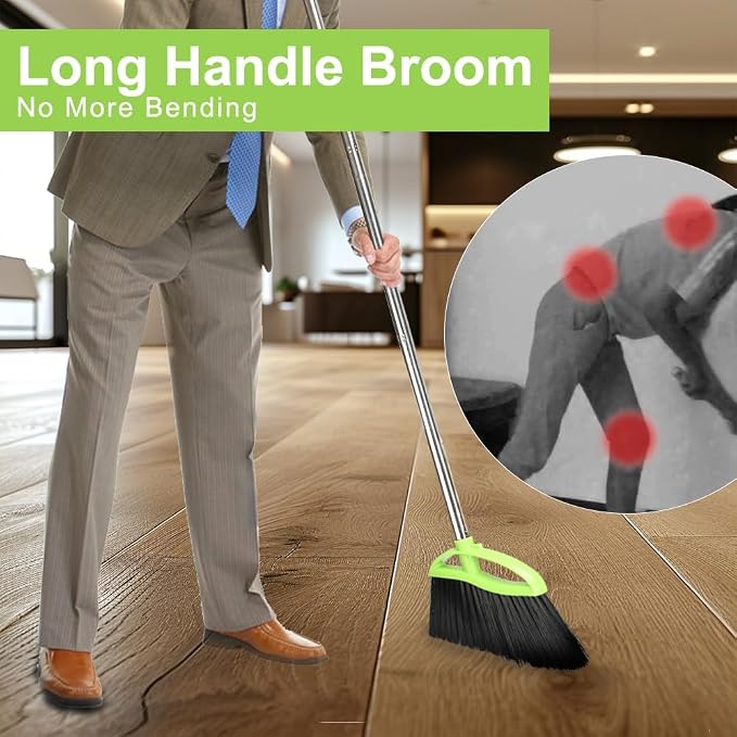 Soft Bristles Broom and Dustpan Set, Metal Dustpan - Image 6