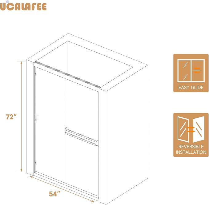 Shower Door 50-54 in. W x 72 in. H, UCALAFEE Semi-Frameless Double Sliding - Image 7