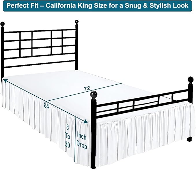 Shreem Linen Ruffled Bed Skirt with Split Corners, Gathered Style, 100% Microfiber, 16-Inch Drop, Dust Ruffle Bedskirt with Platform, Cal-King, White