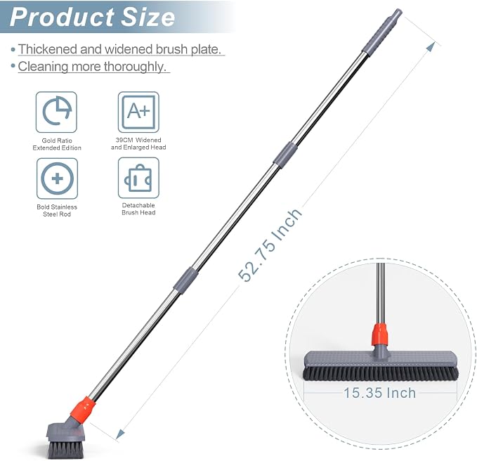 Push Broom, Tub Floor Tile Broom Brush, Lightweight Design - Image 3