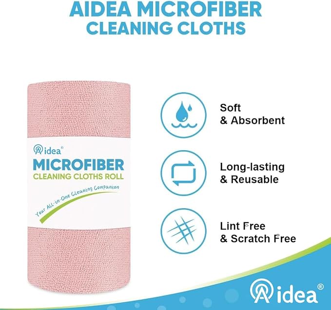 AIDEA Microfiber Cleaning Cloth Roll, Tear Away Reusable Paper Towels Pink - Image 4