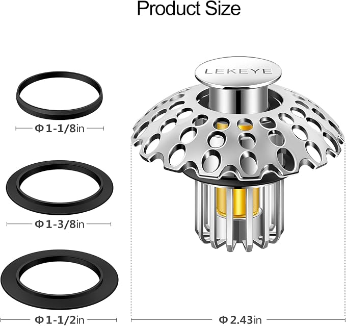 LEKEYE Bathroom Sink Stopper | Shower Drain Hair Catcher | Pop Up Sink Drain - Image 3