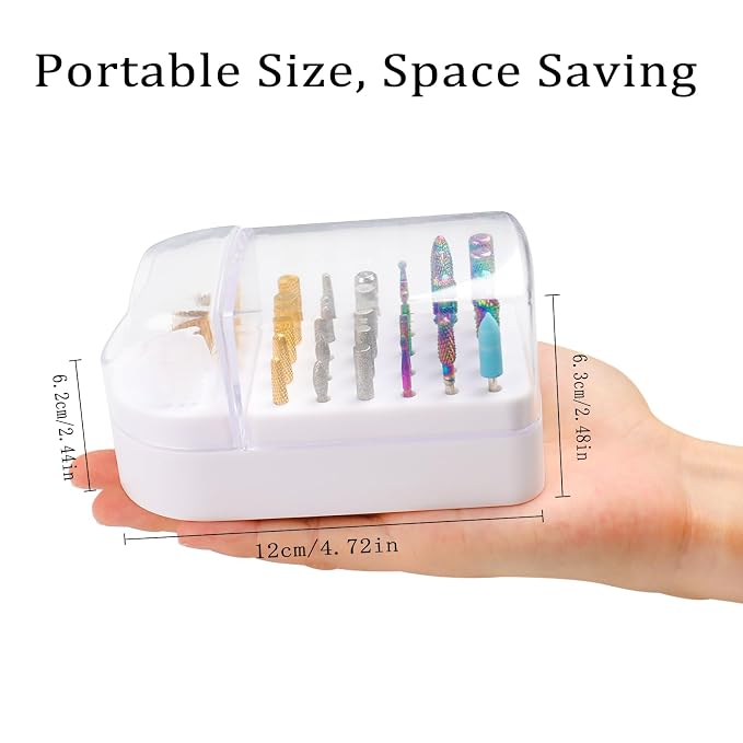 Nail Drill Bits Holder 2 in 1 Nail Drill Bits Cleaning Brush Case, 30 Holes - Image 2