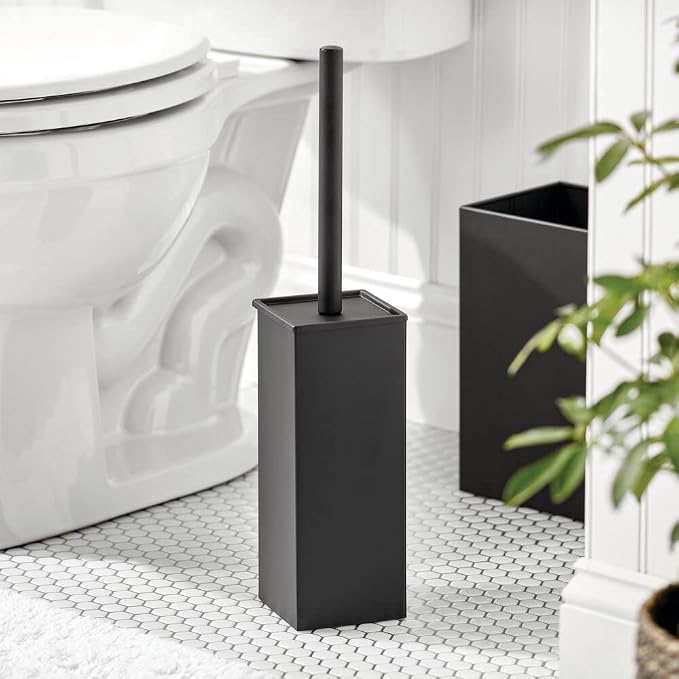 mDesign Steel Square Modern Toilet Bowl Brush and Holder - Image 2