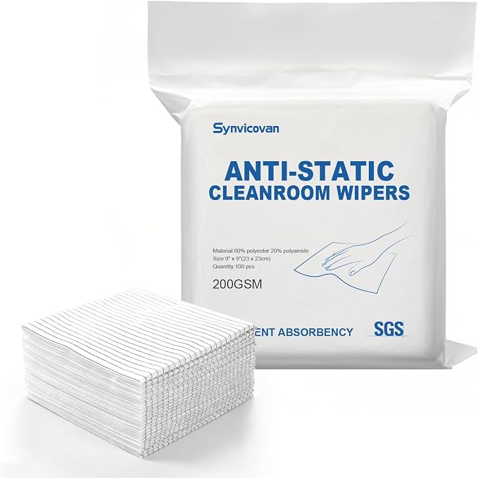 Anti-Static Microfiber Wipes 9"x9" Lint Free Cloths Reusable Special ESD by Synvicovan