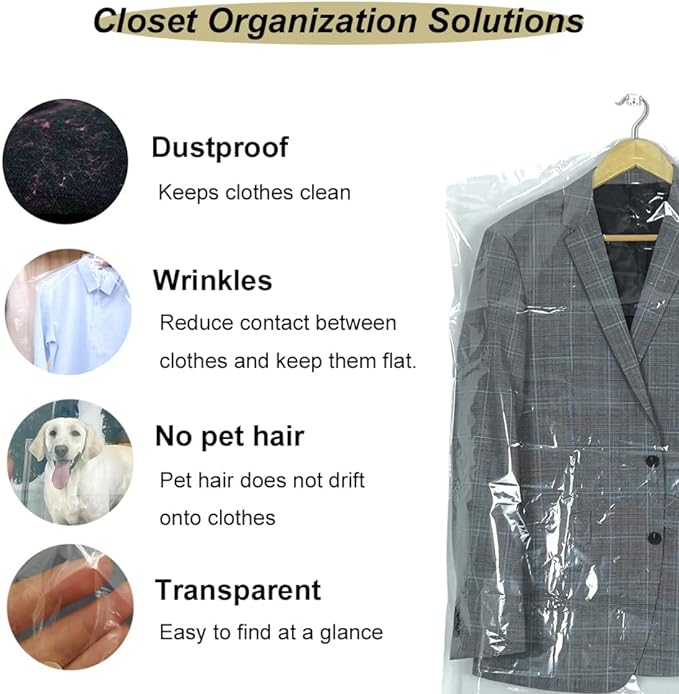 30 Pack Clear Plastic Clothes Covers 35.4inch Dry Cleaning Hanging Dust Proof - Image 6