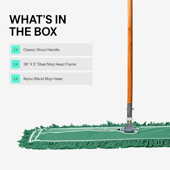 36 Inch Green Commercial Dust Mop & Floor Sweeper – Wood Handle Floor Mop - Image 2