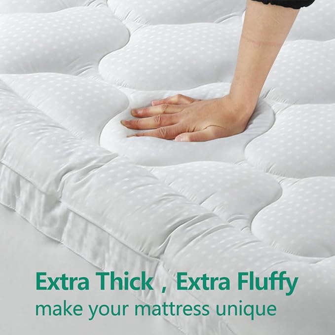 COHOME Mattress Topper Queen 1300 GSM Extra Thick Cooling Mattress Pad 400TC Cotton Top Plush Down Alternative Fill Pillow Top Mattress Cover (60x80 Inches, White-Luxury)