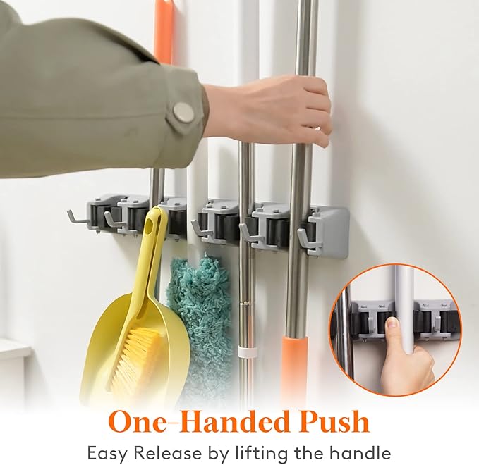 Lifewit Mop and Broom Holder Wall Mount, Anti-Slip Broom Hanger - Image 3