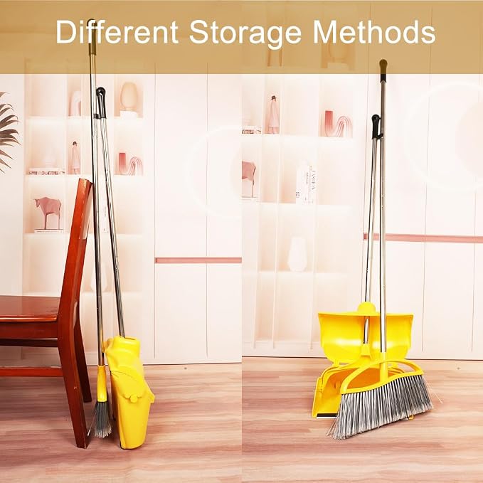 Long Handle Heavy Duty Broom and Dustpan Set, Outdoor and Commercial Upright - Image 9