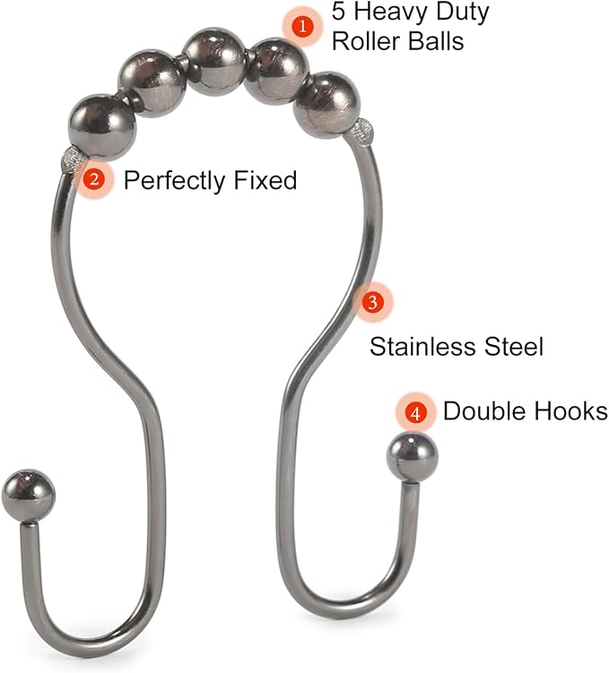 Goowin Shower Curtain Hooks, Stainless Steel Shower Curtain Hangers, Double - Image 4
