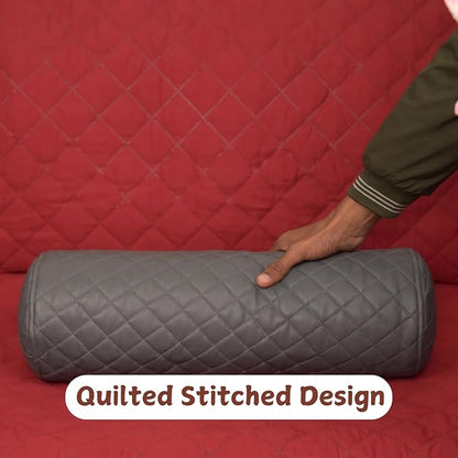 Neck Roll Pillow Cushion Cover, 18x6 Inch Full Moon Round Bolster Pillow Case, Cylinder Soft Lambskin Leather Pillowcase for Head, Spine & Neck Support During Sleep - Quilted Grey Pack of 2