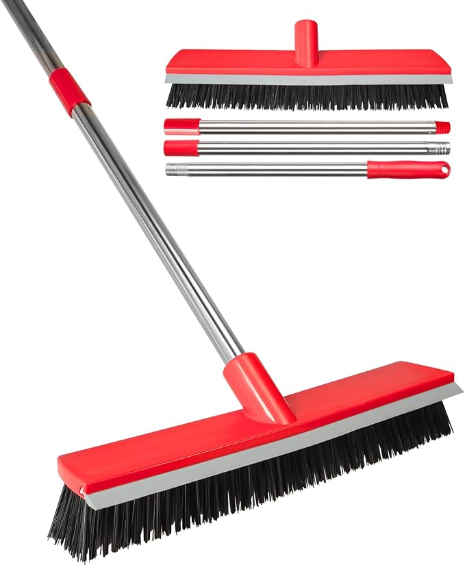 15.7 Inch Floor Scrub Brush Removable Stainless Steel Handle 2 in 1 Scrape by Loulicia
