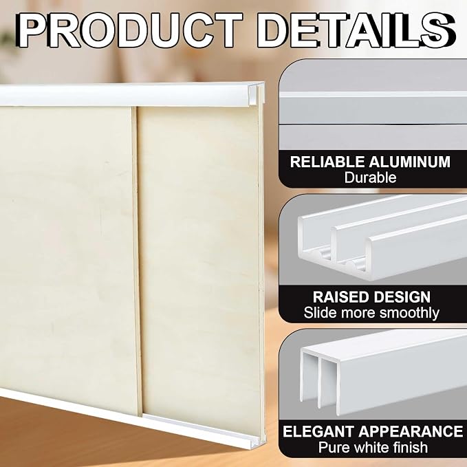Landical 2 Set 3 ft White Aluminum Sliding Door Track Set - Image 3