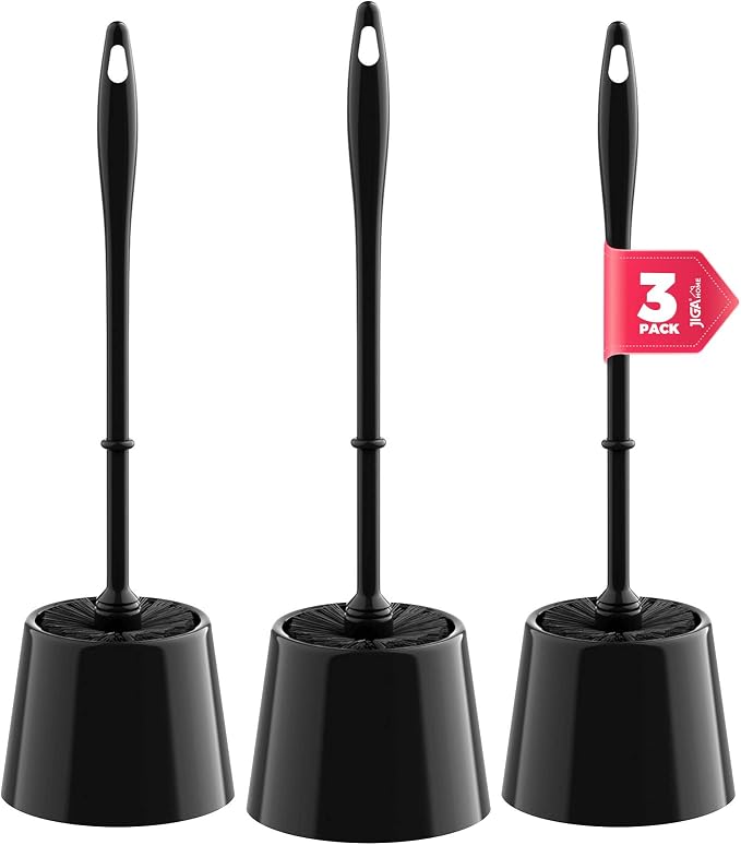 JIGA 3 Pack Toilet Brush and Holder Set, Toilet Bowl Brush by JIGA