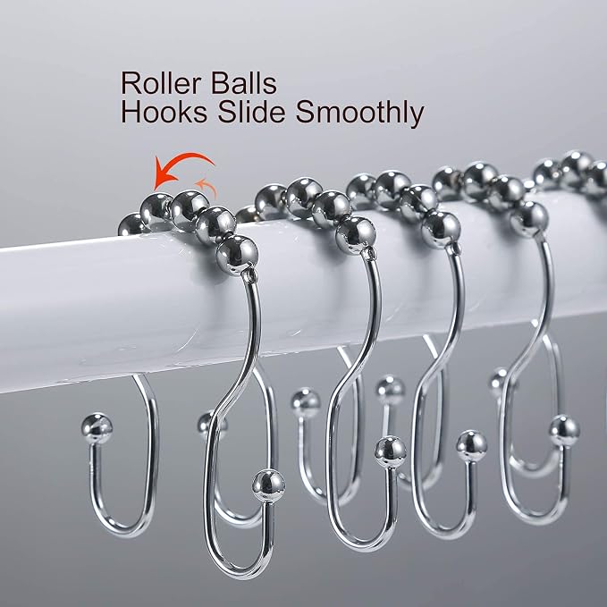 Goowin Shower Curtain Hooks, Stainless Steel Shower Curtain Hangers, Double - Image 5