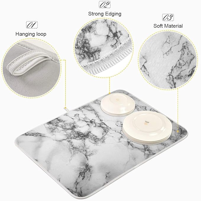 Black Grey Marble Dish Drying Mat 18x24 - Image 4